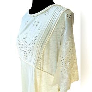 Boden White Dress Size 6 Long 100% Cotton Eyelet Shift Mini Beach Vacation